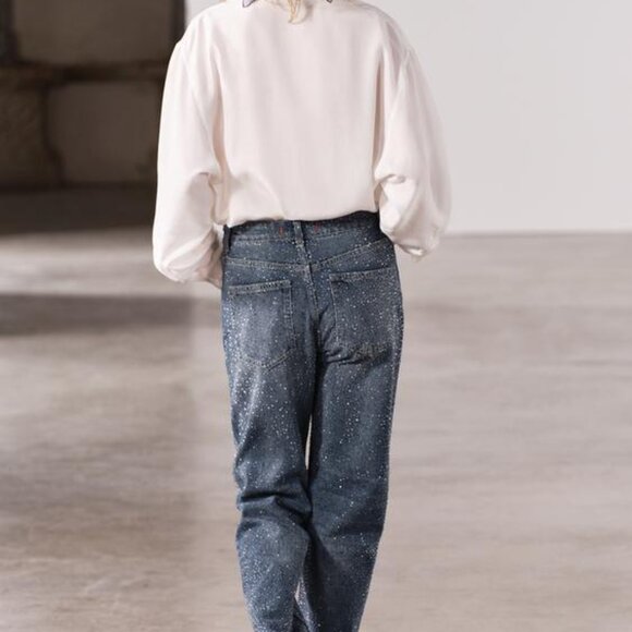 ZARA SS24 STRAIGHT CUT MID RISE RHINESTONE JEANS ZW COLLECTION 4877/047 018/273 - Picture 6 of 16